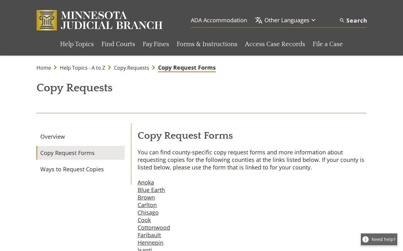 Pope County civil docket copy-request forms source