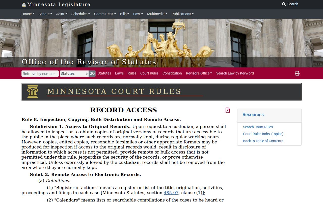 Pope County court calendar public-access Rule 8 source