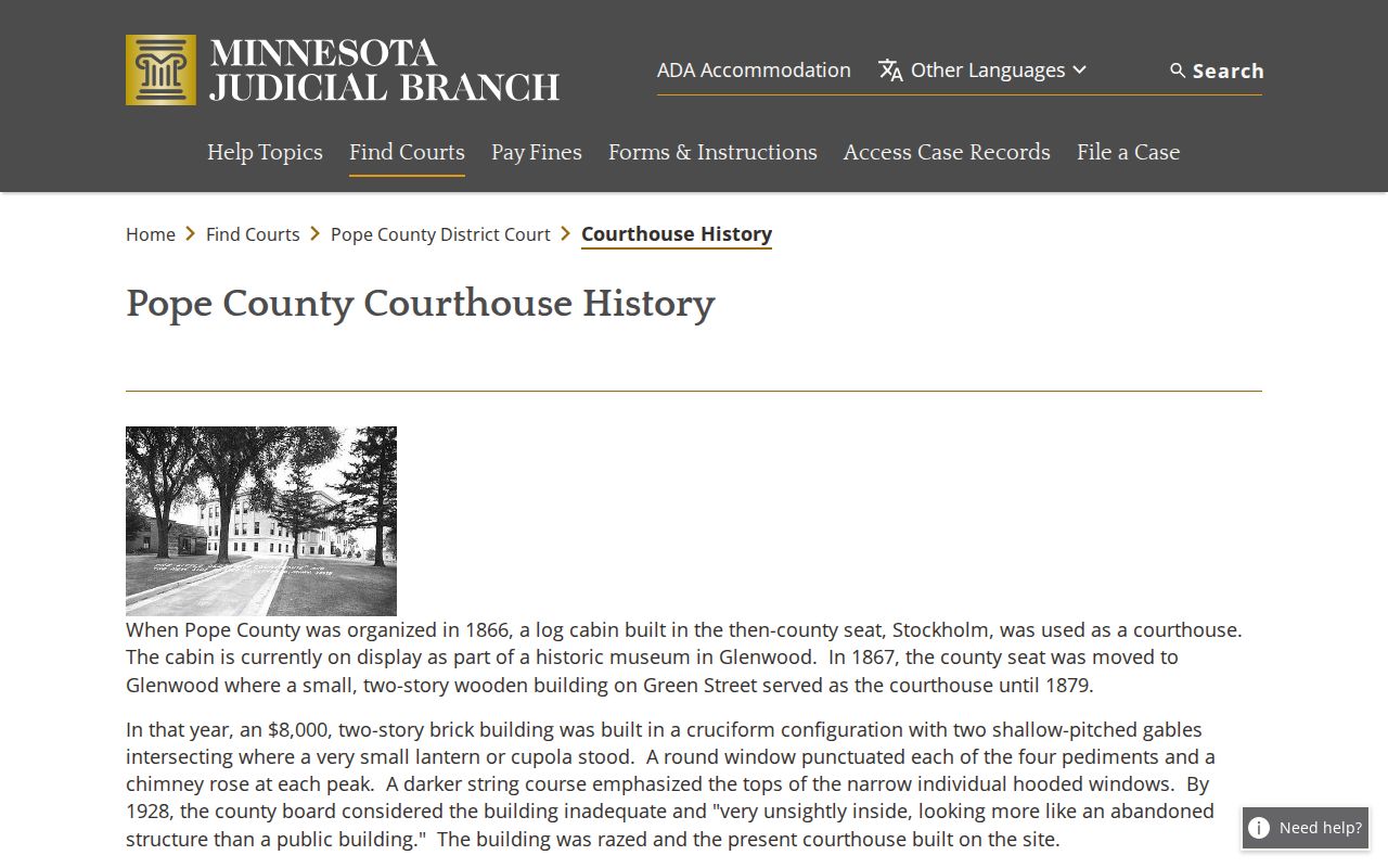 Pope County court docket historic courthouse information