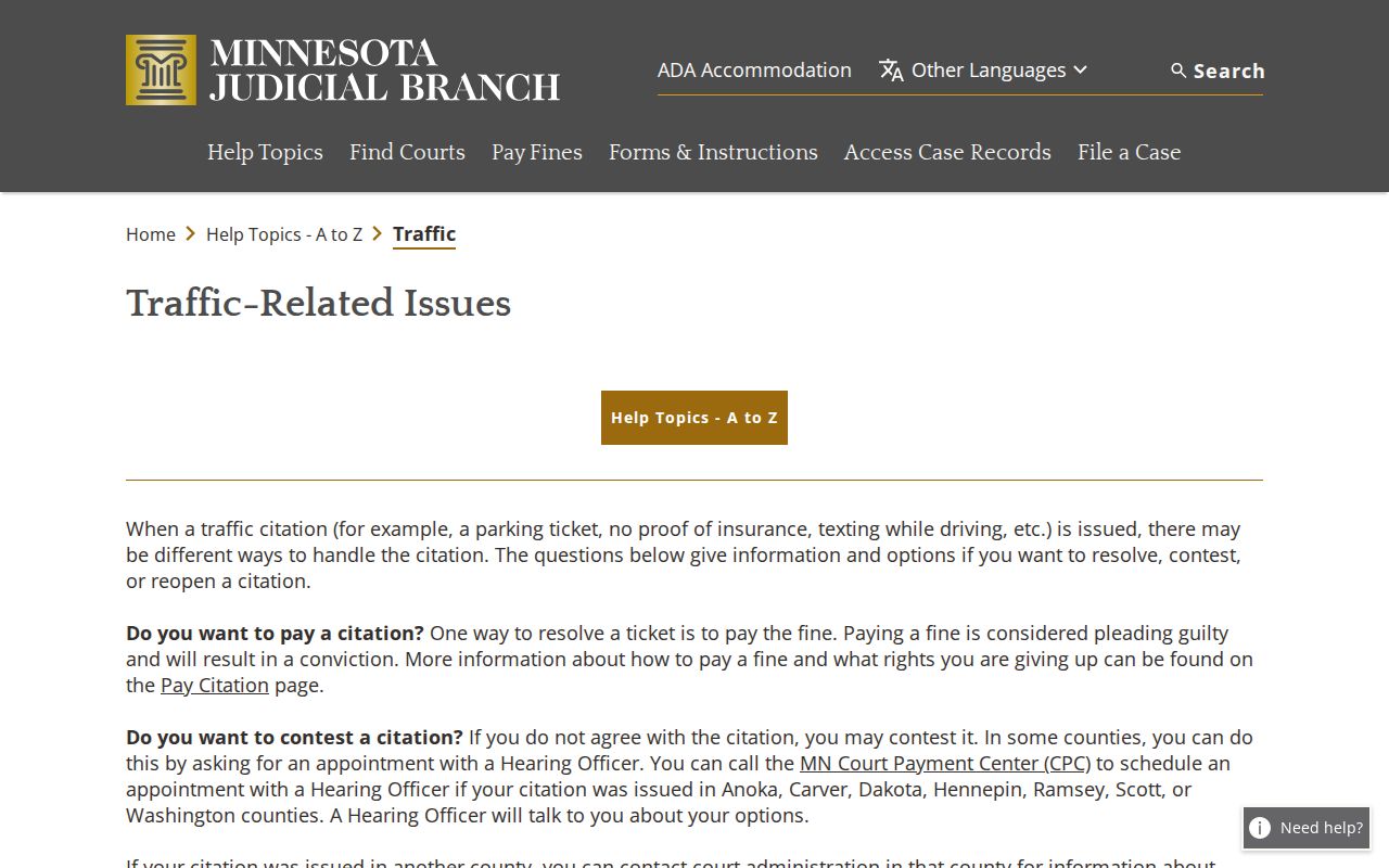 Pope County traffic ticket court information reference